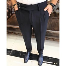 İtalyan stil bel detaylı pileli erkek pantolon lacivert T11051