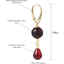 Amber By Mazukna Sertifikalı Karayip ve Baltık Damla Kehribar Küpe Bordo Kırmızı Renk Ag 925 Gümüş Altın Kaplama