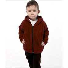 Sweet's Collection Unisex Genç Çocuk Welsoft Peluş Ceket Açık Bordo Düz Desenli Uzun Kol