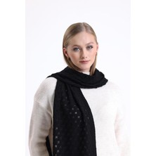 T-Crazy Knitwear Ajur Desenli Atkı, Kışlık Yumuşak Dokulu Kaşkol, Triko Örme Atkı - Siyah