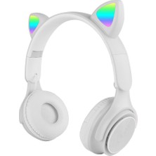 Canpay Teknoloji ve Moda, Yüksek Bass, Rgb LED Işıklı Kedi Kulağı Tasarım Kablosuz Bluetooth Kulaklık Beyaz