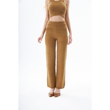 Evoq Nine Yüksek Bel Regular Fit Triko Pantolon Camel