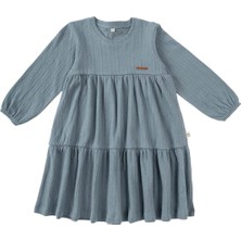 Little Gusto Katlı Bebek Elbise Açık Mavi Organik Pamuk