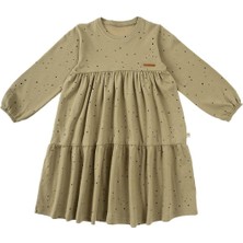 Little Gusto Uzun Kollu Katlı Elbise Bebek Cosmos Haki Organik Pamuk