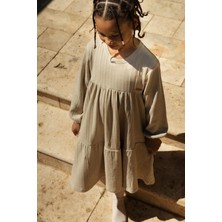 Little Gusto Katlı Bebek Elbise Bej Organik Pamuk