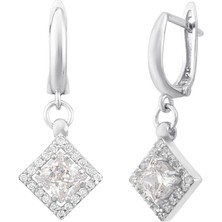 Usho Jewelry 925 Ayar Gümüş Kare Pırlanta Modeli Küpe