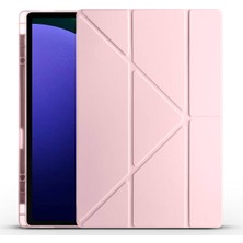 noktaks - Samsung Galaxy Tab S9 Ultra - Tablet Kılıfı Kalem Bölmeli Korumalı Standlı Tri Folding Kılıf - Rose Gold