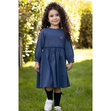 Little Gusto Fırfırlı Elbise Bebek Lacivert Organik Pamuk