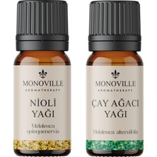 Monoville Nioli Yağı 10 Ml, Çay Ağacı Yağı 10 ml 2'li Set %100 Saf ve Doğal ( Niaouli And Tea Tree Oil ) 2X10 ml