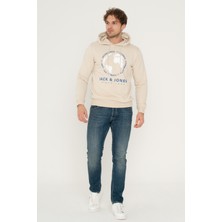 Jack & Jones Erkek Logo Baskılı Kapüşonlu Sweatshirt - Round