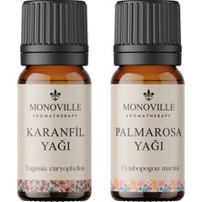 Monoville Karanfil Yağı 10 Ml, Palmarosa Yağı 10 ml 2'li Set %100 Saf ve Doğal ( Clove And Palmarosa Oil )2X10