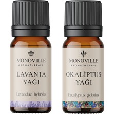 Monoville Lavanta Yağı 10 Ml, Okaliptus Yağı 10 ml 2'li Set %100 Saf ve Doğal ( Lavender And Eucalyptus Oil)2x10