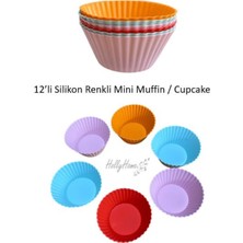 Holly Home 12'li Mini Muffin Pişirme Kalıbı, Silikon Ribanalı Kek, Cupcake, Bisküvi, Hamur Işi Renkli Kap