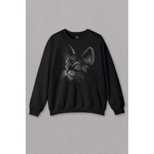 So Cool Unisex Sweatshirt Kedi Silüeti Black Cat Çizim Baskılı Sweat