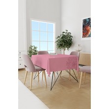 Pembe Pastel Çizgi Desenli Süet Dertsiz Masa Örtüsü