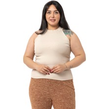 Disentis Modest Büyük Beden Halter Yaka Yarım Balıkçı Fitilli Kaşkorse Bej Body
