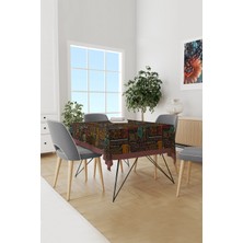 Moud's Hitit Figür 4 Desenli Süet Dertsiz Masa Örtüsü