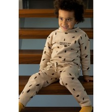Little Gusto Çocuk Eşofman Takımı Bej Yaprak Organik Pamuk