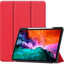 Aqqogib 2021 5. Nesil iPad Pro 12.9" Kılıf, Otomatik Uyandırma/uyku Kapağı, Kalem Tutuculu Kapak, Ince Yumuşak Tpu Arka Akıllı Üç Katlı Stand (Kırmızı) (Yurt Dışından)