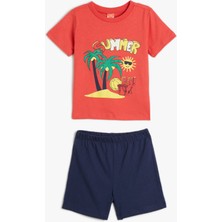 Koton Yaz Temalı Baskılı Şort Tişört Takım Pamuklu