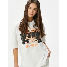 Koton Anime Tişört Arkası ve Önü Baskılı Kısa Kollu Bisiklet Yaka Rahat Kalıp Pamuklu