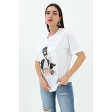 Tua Moda Bisiklet Yaka Taş Detaylı Süprem T-Shirt - Beyaz