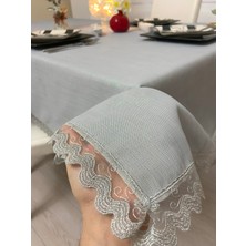 Zeren Home Dantel Detaylı Simli Dertsiz Masa Örtüsü Gri