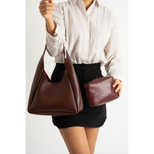 Valu Accessorize Bordo Kadın Yavrulu Çıtçıtlı Mıknatıs Kapamalı Makyaj Çantalı Kol ve Omuz Çantası