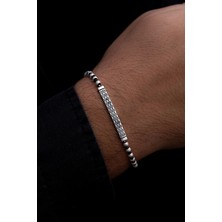 Htc Gümüş Sepeti Erkek Gümüş Bileklik - Boncuklu Baklava Desen Gümüş Bileklik