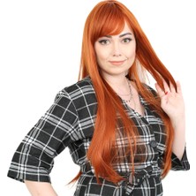 Peruk Market Fiber Sentetik Uzun Düz Kahküllü Peruk - Bakır