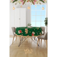Moud's Yeşil Yılbaşı Kurabiyeleri Desenli Yuvarlak Süet Dertsiz Masa Örtüsü