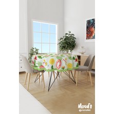 Moud's Yeşil Kaktüs ve Limonata Desenli Yuvarlak Süet Dertsiz Masa Örtüsü