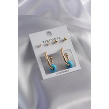 Tua Moda Gold Renk Halka Model Zirkon Taş Detay Kadın Küpe Seti