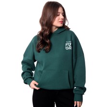 Coredra Future Oversize Hoodie Kadın - Yeşil