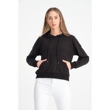Cool Hill Siyah Kanguru Cepli Kadın Kapüşonlu Sweatshirt