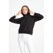 Cool Hill Siyah Kanguru Cepli Kadın Kapüşonlu Sweatshirt