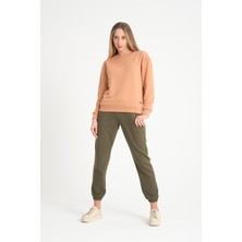 COOLHILL Açık Kahverengi Bisiklet Yaka Kadın Sweatshirt