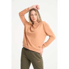 COOLHILL Açık Kahverengi Bisiklet Yaka Kadın Sweatshirt