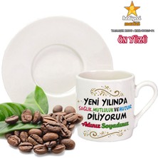 Hediyeci Market Kişiye Özel 2024 Yılbaşı Temalı Beyaz 6'lı Türk Kahve Fincan Takımı - HMK-00026-01