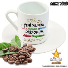 Hediyeci Market Kişiye Özel 2024 Yılbaşı Temalı Beyaz 6'lı Türk Kahve Fincan Takımı - HMK-00026-01