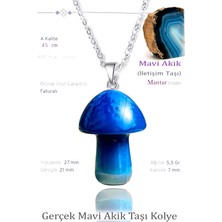 Tesbih Atölyesi Sertifikalı Mantar Model Mavi Akik Taşı Kolye - Gümüş Aparatlı