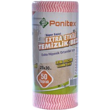 Ponitex 4450 (12 Adet) Süper Emici Perforeli Pratik Hassas Temizlik Bezi 50 Yaprak 25 x 30 cm Pembe