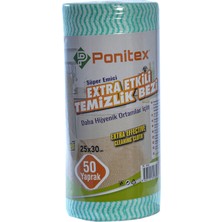 Ponitex 4450 (12 Adet) Süper Emici Perforeli Pratik Hassas Temizlik Bezi 50 Yaprak 25 x 30 cm Yeşil