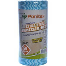 Ponitex 4450 (8 Adet) Süper Emici Perforeli Pratik Hassas Temizlik Bezi 50 Yaprak 25 x 30 cm Mavi