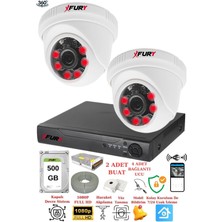 Fury 2 Kameralı 5mp 3.6mm Lens 2mp Görüntü 6 Atom LED Gece Görüşlü Fullhd Güvenlik Kamerası 1412A 500GB