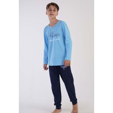 Erkek Çocuk Uzun Kol Mavi Pijama Takımı 3C0T6N0O23