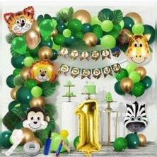 Kostüm Sarayı 1 Yaş Safari Temalı Folyo Lüks Zincir Balon Seti 50 Adet Renkli Balonlar