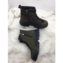 Çiğdem Kundura Çiğdem Yeşil Gerçek Crayz Deri Fermuarlı Kadın Bot (Enzo B7A) - Yeşil - 37 - ST01608-YEŞİL-37