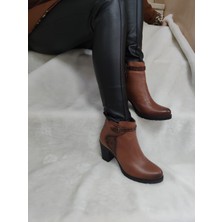 Çiğdem Kundura Çiğdem Gerçek Deri Taba Fermuarlı Topuklu Kadın Bot (B10A) - Taba - 39 - ST01429-TABA-39