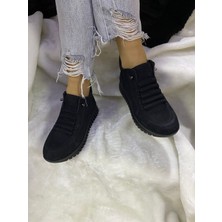 Çiğdem Kundura Çiğdem Siyah Gerçek Nubuk Deri Lastik Bağlı Kadın Bot (Enzo B5) - Siyah - 40 - ST01564-SİYAH-40